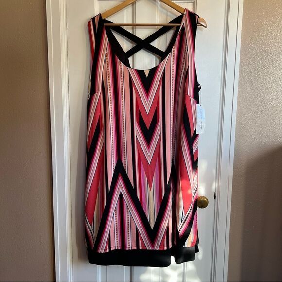 Notations Women's Placement Print Sleeveless Dress with Criss Cross Back Strap - Picture 3 of 9